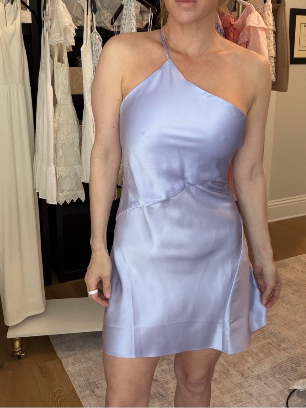 Lavender One-Shoulder Satin Mini Dress